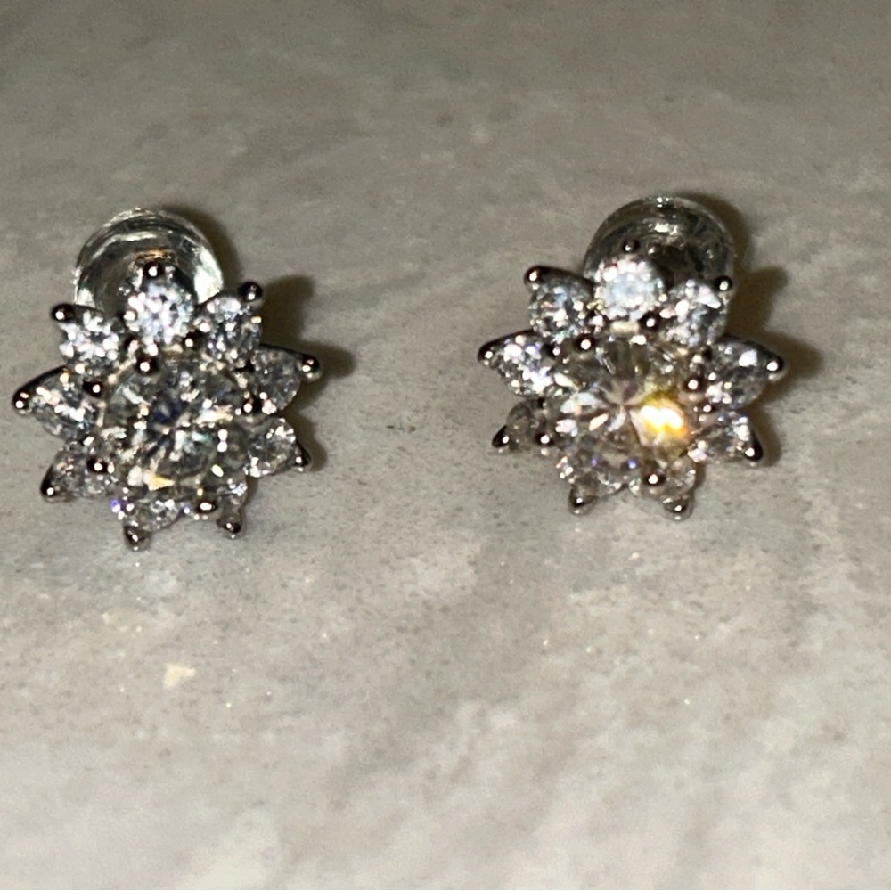 Moissanite Silver Flower Stud Earrings